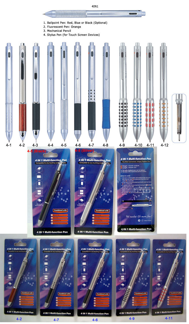4IN1 Multifunction Stylus Pen: Ballpen; Fluorescent pen; Mechanical Pencil; and Stylus Pen