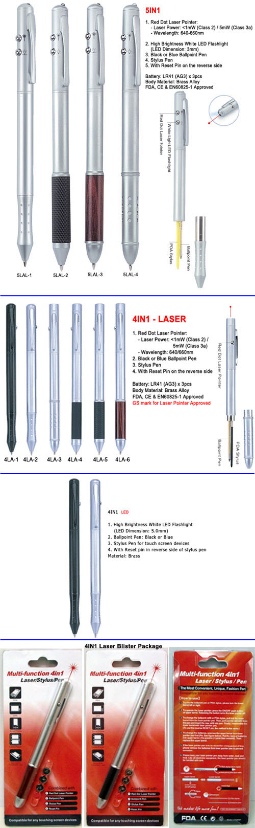 Multifunction Stylus Pen: Laser and LED Series 5IN1 / 4IN1
