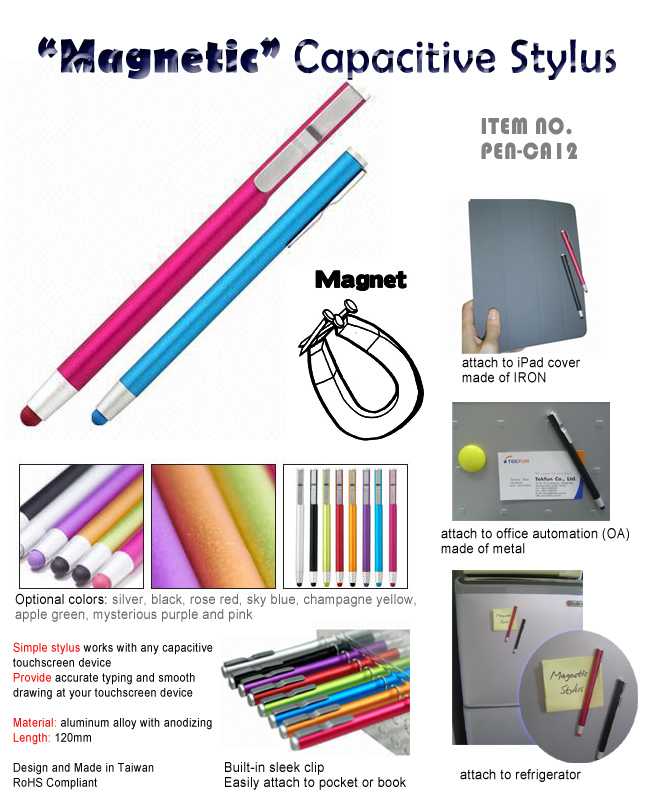 PEN-CA12 "Magnetic" Capacitive Stylus (Universal) for iPhone; iPad; HTC; Samsung; any tablet PC with capacitive touch screens