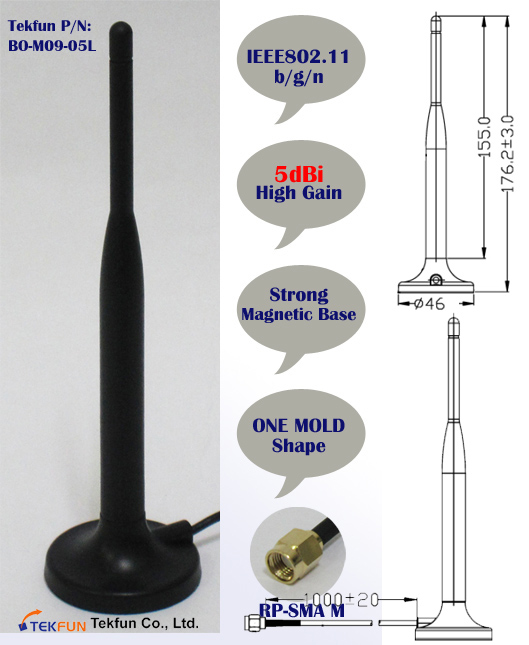 BO-M09-05L: 2.4GHz 5dBi Indoor Desktop Omni-directional Antenna with magnetic base, straight antenna