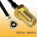 SMA Female B/H to iPex4 MHF4 RF cable assembly with OD0.81mm or OD1.13mm